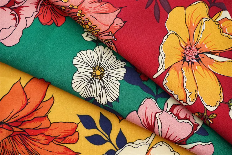 Big Floral Tropical Design 100% Viscose Challis Printed Fabric
