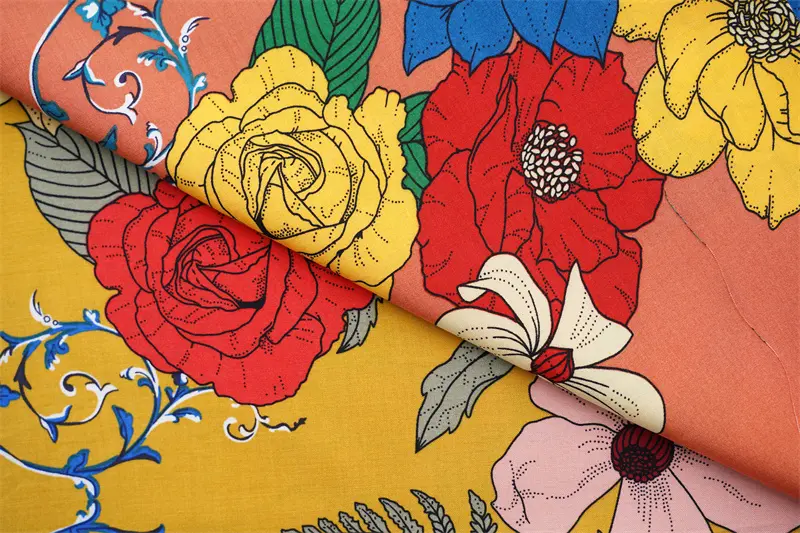 Big Floral Tropical Design 100% Viscose Challis Printed Fabric