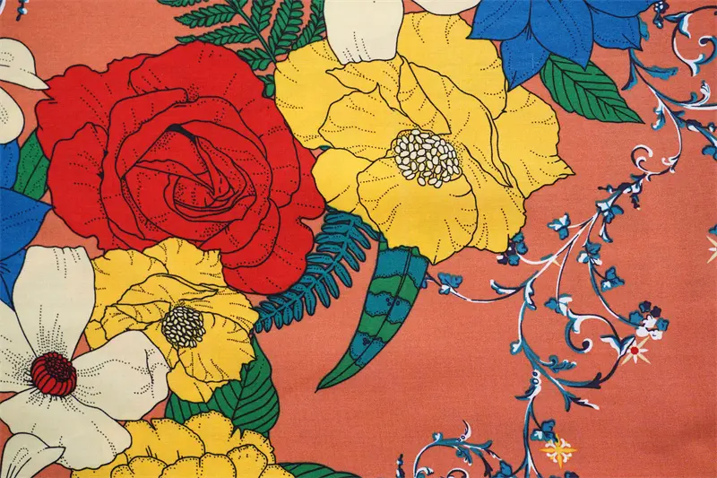 Big Floral Tropical Design 100% Viscose Challis Printed Fabric