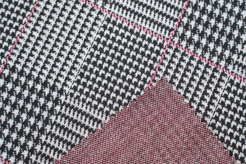 100% Polyester Houndstooth Check Fabric Jacquard Brushed Knitted Fabric